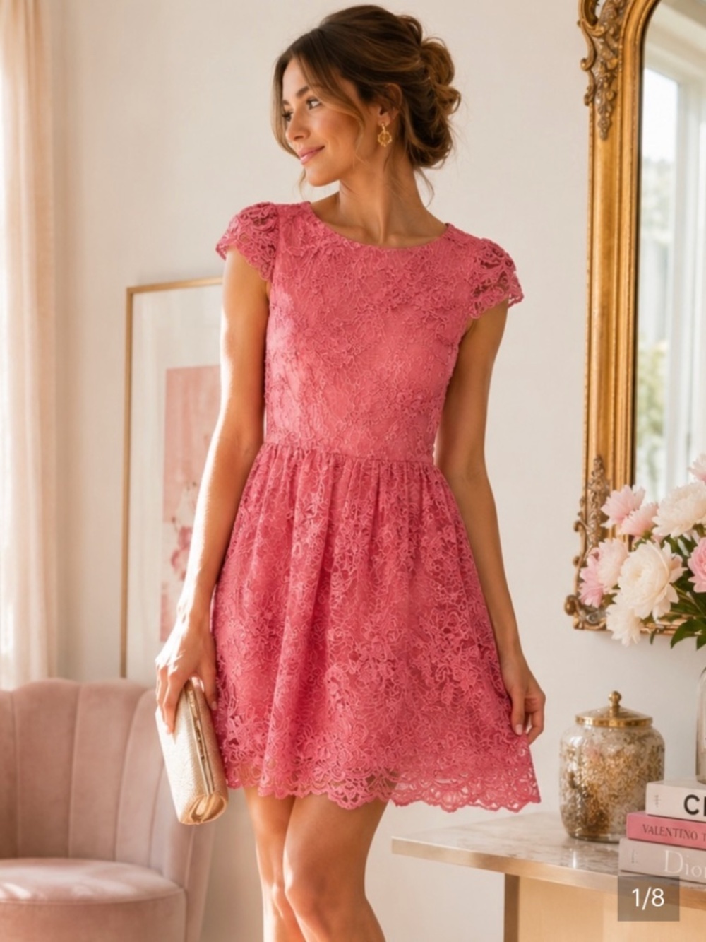 Alice + Olivia Zenden Coral Lace Open Back Cutout Fit & Flare Dress Size 0